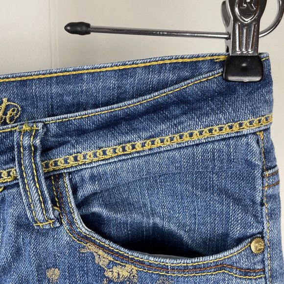 Vintage‎ Y2K Southpole Denim Jean Shorts Gold Logo Flap Pockets Juniors Size 5 - Picture 4 of 9